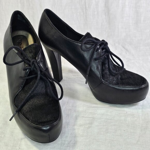 Me Too Lynessa Genuine Leather Chunky Platform Oxford Bootie Pumps 8 Black - Picture 3 of 14